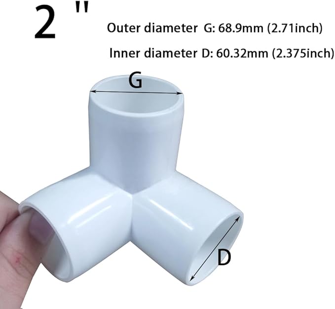 2 Inch Tee PVC Fitting 3 Way Elbow Connector, Furniture Grade 90 Degree Elbow Side Outlet, PVC Corner Fittings for Building Furniture Greenhouse Shed Pipe Fittings Tent Connection (Pack of 4)