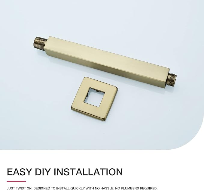 TRUSTMI Square Shower Arm with Flange 8 Inch Extension Arm for Rainfall Shower Head Ceiling Mounted Stainless Steel, Brushed Gold