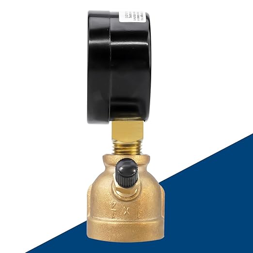 SENCTRL 0-60 Psi Gas Pressure Test Gauge, 2" Dial Size, 3/4" FNPT Connection, Brass Valve, Forged Brass Bell Shape Body Assembly