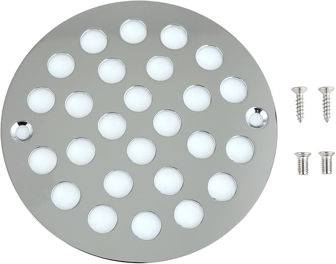 4 Inch Screw-in Round Shower Drain Cover Replacement Floor Drainer with Screws (Chrome)