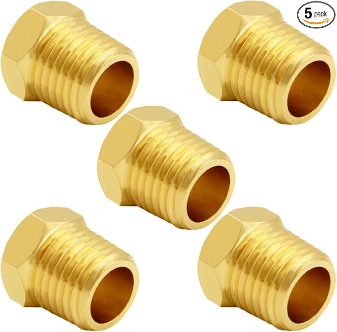Joywayus 1/4" NPT Male Pipe Plug Outer Hex Thread Socket Plug Brass Fitting(Pack of 5)