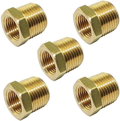 Brass 3/4" x 1/2" NPT Bushing Hex Reducer Reducing Pipe Fitting, 3/4 inch Male x 1/2 inch Female Thread 5pcs 1200 PSI