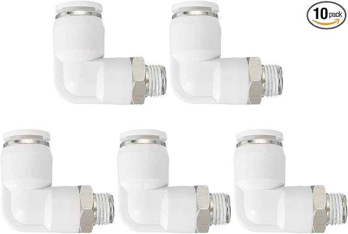 PATIKIL Push to Connect Fitting, 10 Pack Pneumatic Air Elbow Quick Connector 1/8"PT Male Thread x 8mm Tube 90 Degree Connect Tubing Elbow Air Tube Fitting Pneumatic Quick Adapter, White