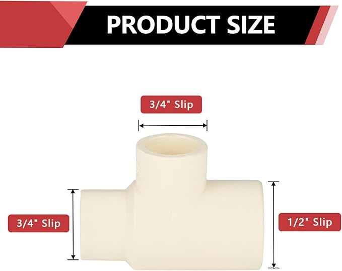 10-PACK EFIELD CPVC Tee Fittings,3/4"x3/4"x1/2" CPVC-CTS Slip Reducing Tee,(CPVC024-10)