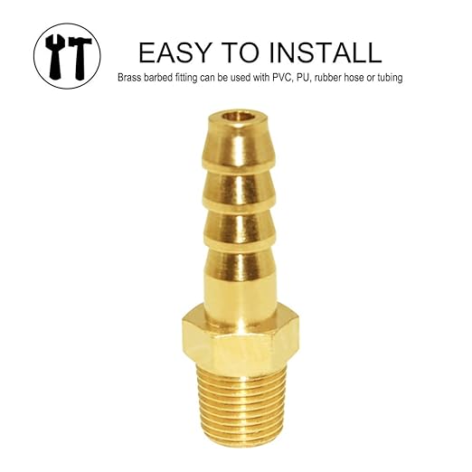 JoyTube 5 Pcs Hose Barb Fittings 1/4" Barb to 3/8" NPT Male Thread Brass Metals Adapter Connector with Hose Clamp