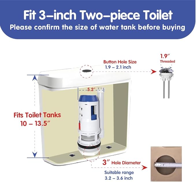 3-Inch Dual Flush Valve Replacement Kit - Easy Installation & Leak-Free Seal for Most 2-Piece Toilets