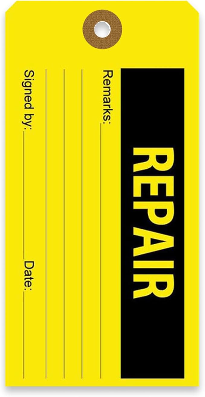 Tags 4 Less Production Quality Control Hang Tags – Equipment Preventative Maintenance Labels, for Easy Record-Keeping for Inventory Status (Repair, Pack of 100)