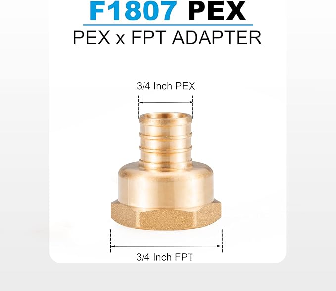 WMAXPFIT(5 Pack) 3/4 Inch PEX x 3/4 Inch Female NPT Thread Adapter F1807, LF Brass crimp fitting for PEX-b pipe