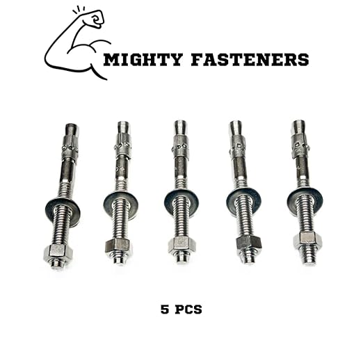 Wedge Anchors – Heavy-Duty 304 Stainless Steel Expansion Bolts for Concrete & Masonry, Rust-Resistant & Durable - 3/8" X 3-3/4" - 5 Pack