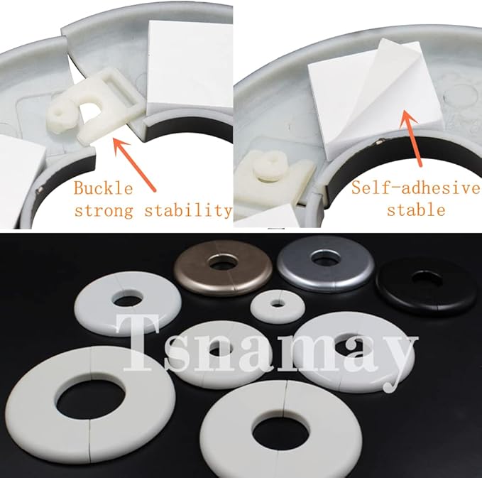 4 Pcs Wall Split Flange, ABS Round Self-Adhesive Escutcheon Plate Buckles Design for 1"/26mm,Silver