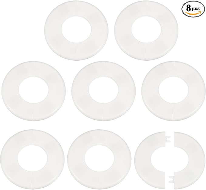 HARFINGTON 8pcs Wall Split Flange 51mm/2" Self-Adhesive Plumbing Cover Plates ABS Plastic Round Escutcheon Plate Buckle Design for Water Pipe Bathroom Kitchen Decoration, White