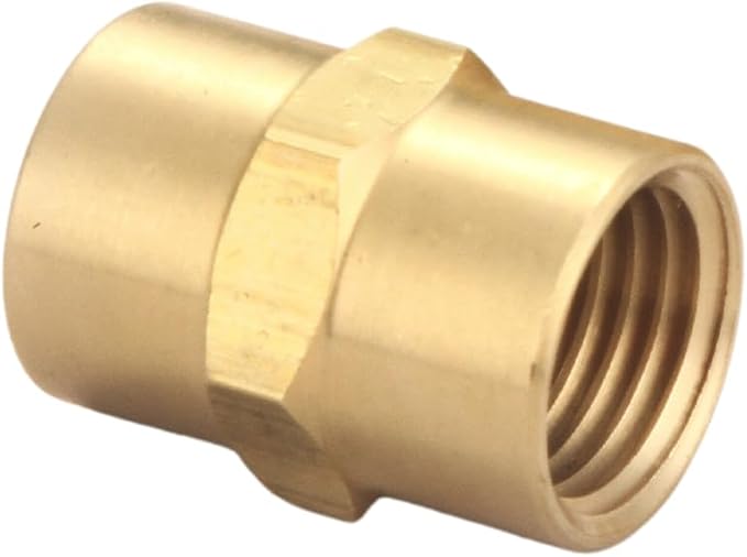 Brass Coupling 1/4 Inch NPT Female x 1/4 Inch NPT Female, Hex Head Pipe Fitting, FNPT to FNPT Compressor Connector, Air Hose Adapter Brass Fittings, 0.5" ID × 0.5" ID, Pack of 2
