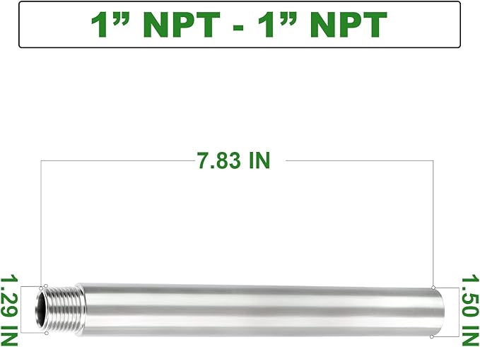 TAISHER 1PCS Stainless Steel Pipe Fittings, 1" NPT Male x 1" NPT Female Threaded, 8" Length Nipple Cast Pipe