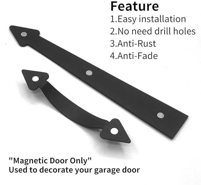 skysen Magnetic Garage Door Decorative Faux Hinges Handles Accents Hardware Kit Black(cxckls-2 Pack)