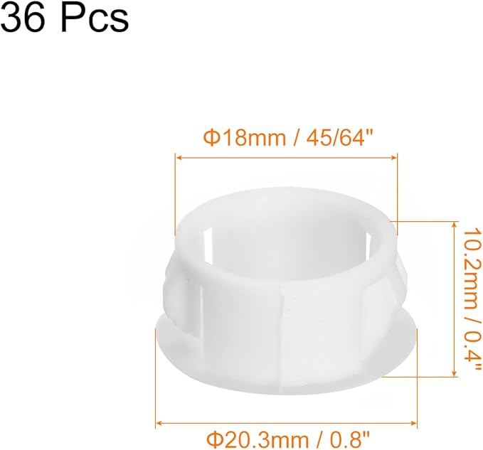 uxcell 18mm(45/64") Plastic Hole Plugs, 36Pcs Flush Type Panel Round Snap in Fastener Knockout Locking Plugs for Furniture Insert End Caps Panels, White