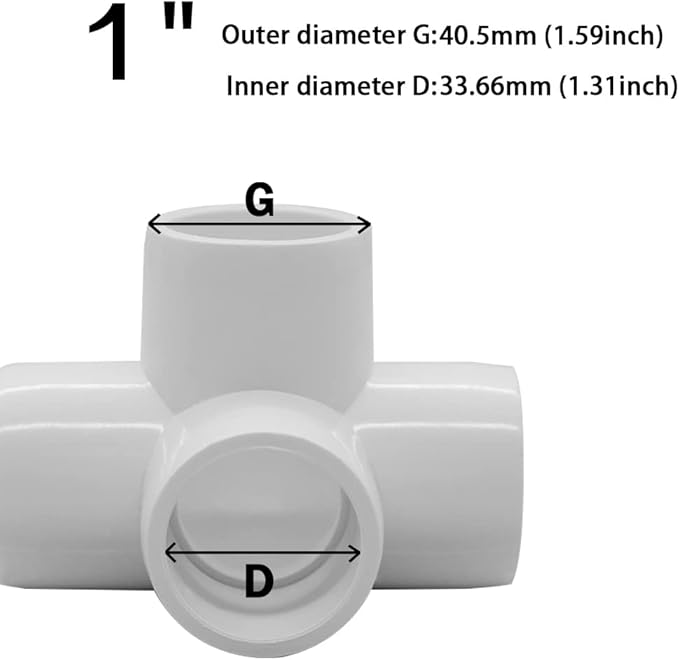 1Inch Tee PVC Fitting 4 Way Elbow Connector, Furniture Grade 90 Degree Elbow Side Outlet. Corner Fittings for Building Furniture Greenhouse Shed Pipe Fittings Tent Connection (Pack of 8)