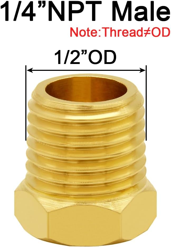 Joywayus 1/4" NPT Male Pipe Plug Outer Hex Thread Socket Plug Brass Fitting(Pack of 5)