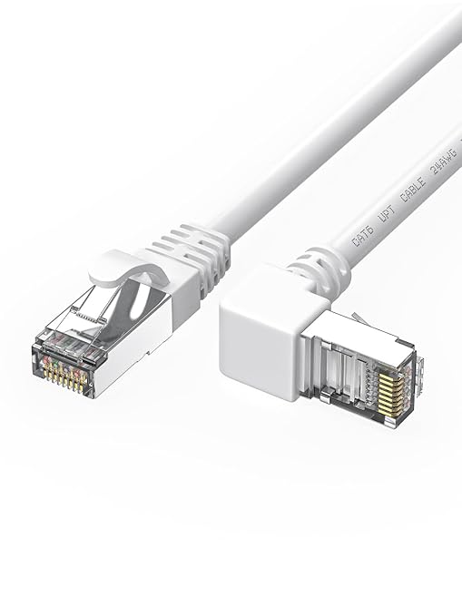 90 Degree CAT6 Ethernet Cable Right Angle Upward Angled White 3ft,RJ45 LAN Gigabit Network Cord Cat 6 90 Degree Adapter,Bandwidth up to 250MHz 1Gbps