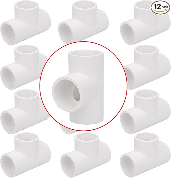 12 Pack 1" 3 Way PVC Pipe Fittings, Furniture Grade SCH40 PVC Elbow, S x S x Socket, Contractor Pack, Meets ASTM D2466 & D1784 Standards