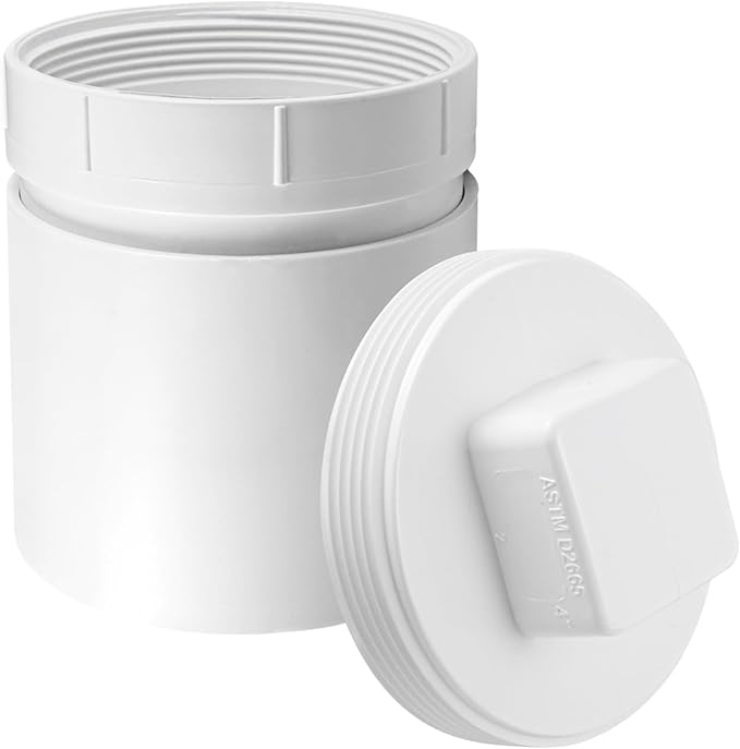 4" Sewer Cleanout Adapter with Plug Pipe Fitting, PVC DWV Flush Sewer Cleanout Cap, PVC S&D Coupling, 4-Inch, Hub X Hub Connection, for use with 4-Inch Sewer and Drain Pipe