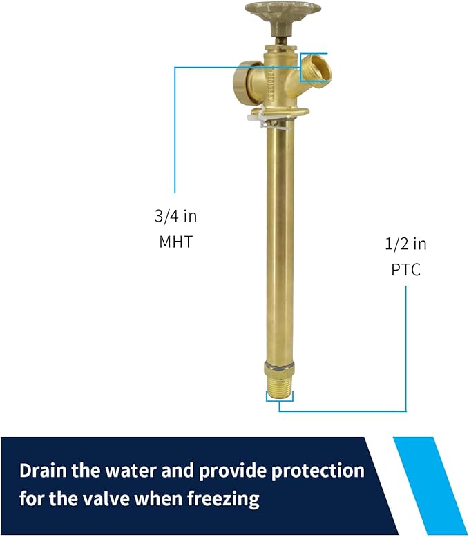 8 Inch Anti-Siphon Frost Free Sillcock Valve Multiturn 1/2 Inch NPT, 3/4 Inch Hose Bibb, Brass Body,Brass Valve 8 inch Length