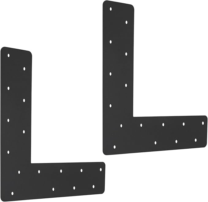 2 Pcs L Shape Flat Bracket. 12"x12" Mending Plate with Black Powder-Coated Right Angle Brackets, Corner Bracket, L Shape Plate Fit 4x4,6x6 for Repair House,Furniture,Pavilion,Truss framing