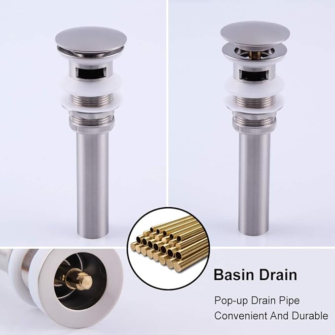 Bathroom Faucet Vessel Vanity Sink Pop Up Drain Stopper with Overflow, Brushed Nickel D500031BN