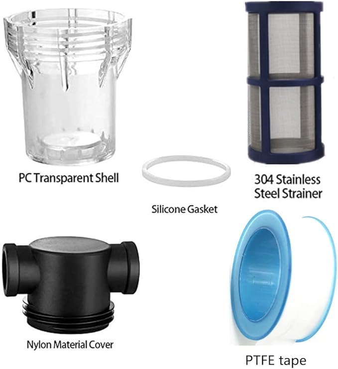 Sediment Filter 3/4 Female Thread Inline Filter Strainer for Garden Hose Pressure Washer RV with 200Mesh Screen Water Pump Strainer Filter