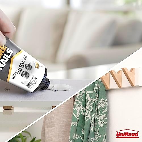 UniBond No More Nails Invisible, Heavy-Duty Clear Glue, Strong Glue for Wood, Ceramic, Metal and More, Instant Grab Mounting Adhesive, 1 x 184g Tube
