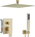 Brushed Gold Shower System Bathroom 16 Inch Rain Shower Head Ceiling Mount with Handheld Luxury High Pressure Shower Combo Set Shower Faucet Rough-in Valve Body and Trim Kit