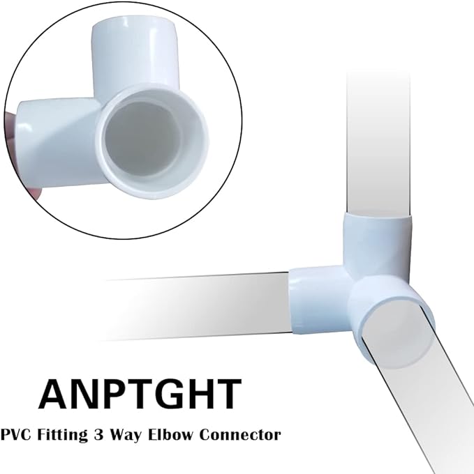 3/4“ Tee PVC Fitting 3 Way Elbow Connector, Furniture Grade 90 Degree Elbow Side Outlet, PVC Corner Fittings for Building Furniture Greenhouse Shed Pipe Fittings Tent Connection (Pack of 16)