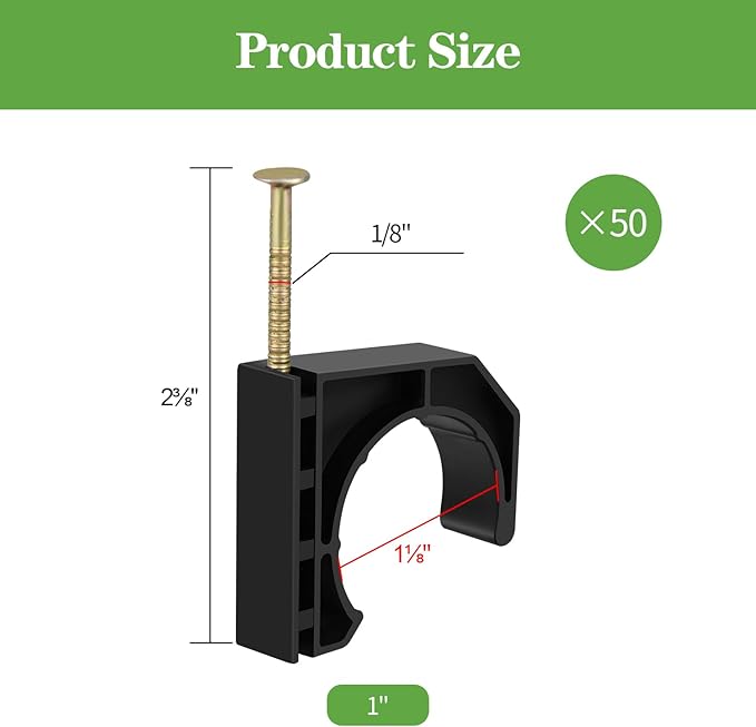50 Pack Pack 1" Half Clamps J-Hook with Nails Set, J Clamps for PEX, Copper, CPVC Tubing Connections