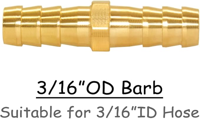 10PCS Brass 3/16" OD Barb Splicer Mender Hose Barb Fitting Straight 2-Way Union Garden Hose Repair Fittings for Water/Oil/Gas