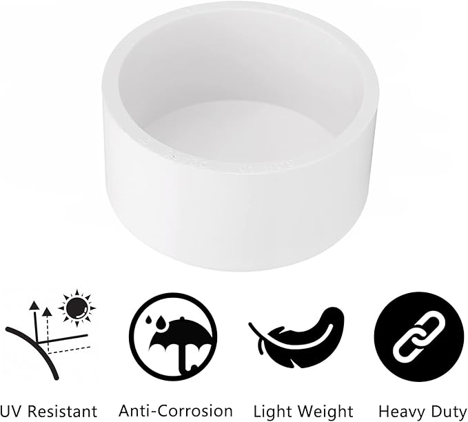6 Pack 2" PVC Pipe End Cap Fitting, Schedule 40 Furniture Grade PVC Pipe End Cap Plug Adapter, White 2" PVC Pipe Plug Socket Fittings for Build PVC Furniture DIY Garden Shelf