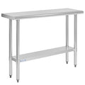 Hally Stainless Steel Table for Prep & Work 14 x 48 Inches, NSF Commercial Heavy Duty Table with Undershelf and Galvanized Legs for Restaurant, Home and Hotel