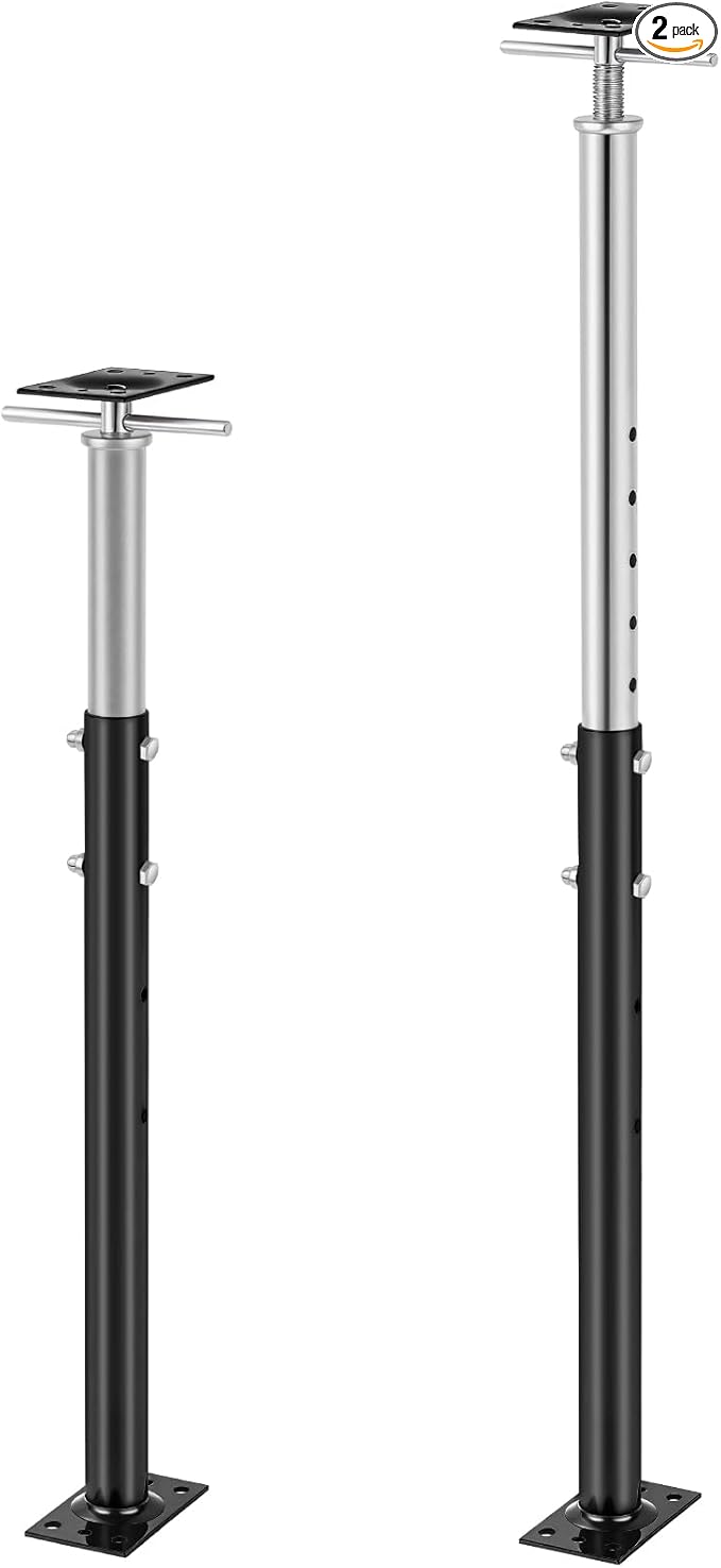2 Pcs Adjustable Jack Post, 37"-61" Height Range, Basement Floor House Screw Jacks for Lifting Joist Beam Brace for Cellar Ceiling, Center Point Load Capacity 11023 Lbs, Black