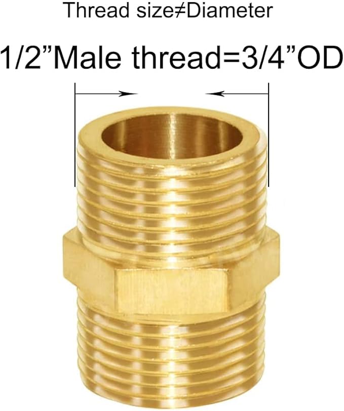 Joywayus Brass Pipe Fitting Hex Nipple Equal 5Pcs 1/2"NPT Male + 5Pcs 1/2"NPT Female Air Fuel Water (Pack of 10)