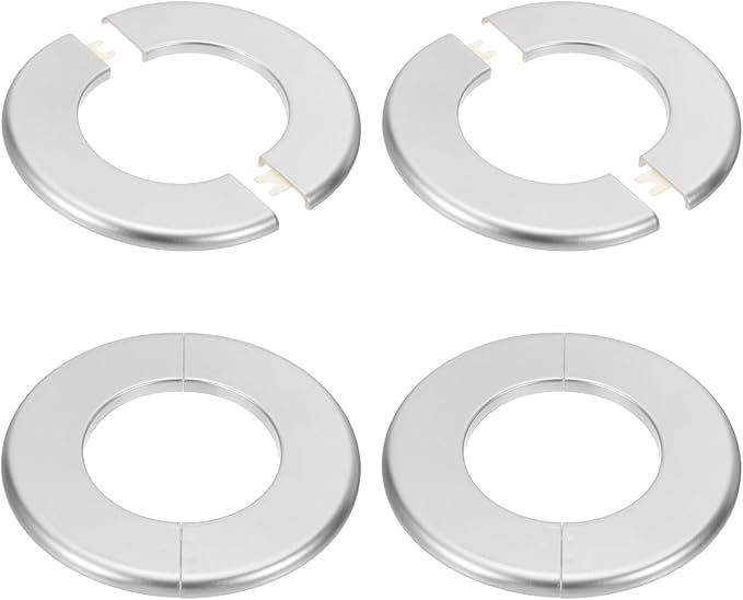 PATIKIL Wall Split Flange 140mm / 5.5" OD, 4 Pcs Round Escutcheon Plate Cover PPR Plumbing Cover Plates with Self-Adhesive Tape for 78mm / 3.1" Dia Water Pipe Faucet, Silver