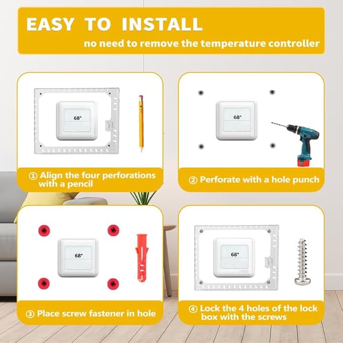 TRJ 4 PCS Thermostat Lock Box with Key, Clear Thermostat Cover with Lock for Thermostat on Wall, Lockable Thermostat Lock Box Cover, AC Lock Box Cover with Key Fit Thermostat 5" H x6.3 W or Smaller