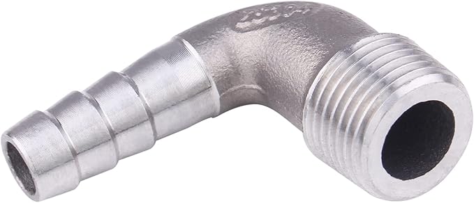 DERNORD 3/8" Hose Barb x 3/8" Male NPT Stainless Steel 90 Degree Elbow- Home Brew Pipe Fitting