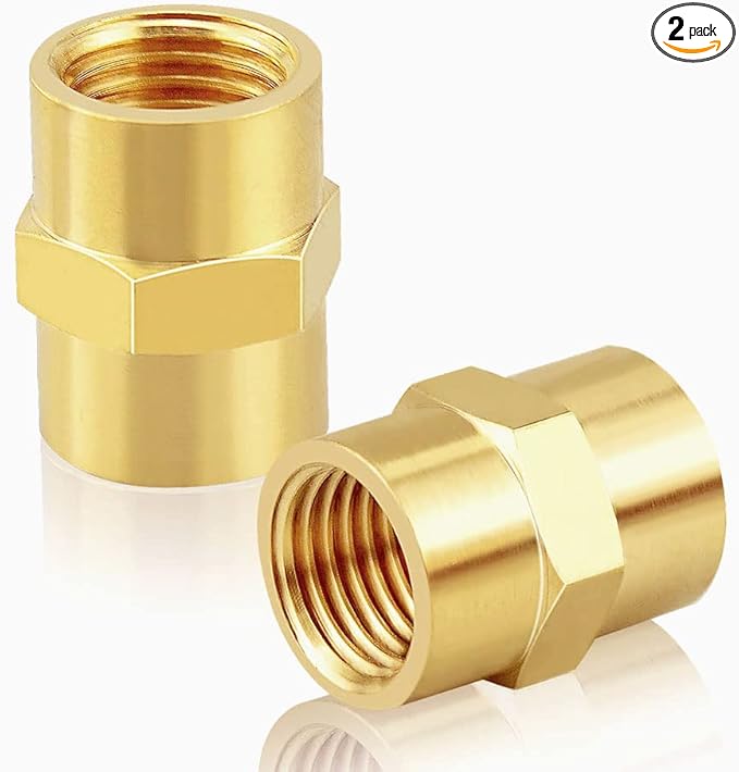 Brass Pipe Fitting NPT Coupler, 1/2" x 1/2" Standard NPT Female thread (pack of 2)