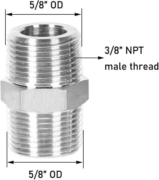 6PCS 3/8" NPT Male Stainless Steel Nipple Pipe Fitting Hex Connectors