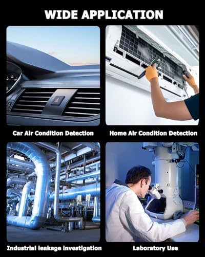 Automotive Freon Leak Detector HVAC, Professional Refrigerant Leak Detector with LCD Display & LED Light, Car AC Freon Sniffer Kit for R134a R410A R22 R32 R1234yf with Audio & Visual Alarm