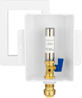 HeSun Push-to-Connect Ice Maker Outlet Box,Inlet 1/2 Inch Pushfit x Outlet 1/4 Inch OD Compression Connection,with Stainless Steel Water Hammer Arrestor