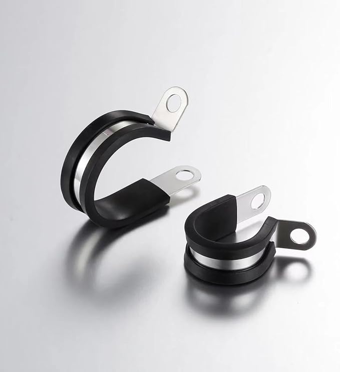 50PCS 1/2 Inch 304 Stainless Steel Rubber Coated Cable Clamps - Insulated Metal Pipe Clamp for Wire Cord Installation - Automotive and Marine Grade R-Clamps
