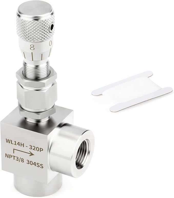 TAISHER 1PCS 304 Stainless Steel Reduce Port 3mm 90 Degree Elbow Needle Valve 3/8" NPT Female，Accurate Dials For Micro Flow Control Instrument Gauge Water Gas Oil