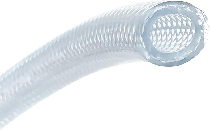 Gloxco Clear Braided PVC Tubing, Food Grade, Heavy Duty Reinforced Hose, 3/8" ID, 10 Ft Length