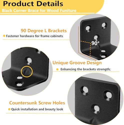 40Pcs 1.2”x1.2”Stainless Steel Black Brackets 1.5”Wide Small Angle Bracket