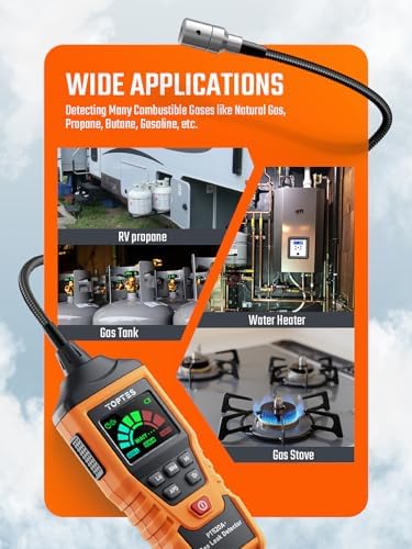 PT520A+ Rechargeable Gas Leak Detector, Natural Gas Detector with 17-inch Probe, Checking Combustible Leaks Like Propane, Methane, Butane for Home, HVAC and RV - Orange
