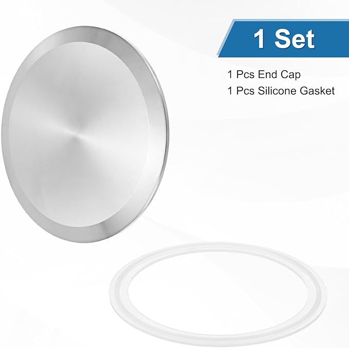 uxcell Stainless Steel Sanitary Fitting Clamp End Cap 4-1/2" (119mm) Solid Tube End Cap with Silicone Gasket for Food Beverage Cosmetics Factory Pipes